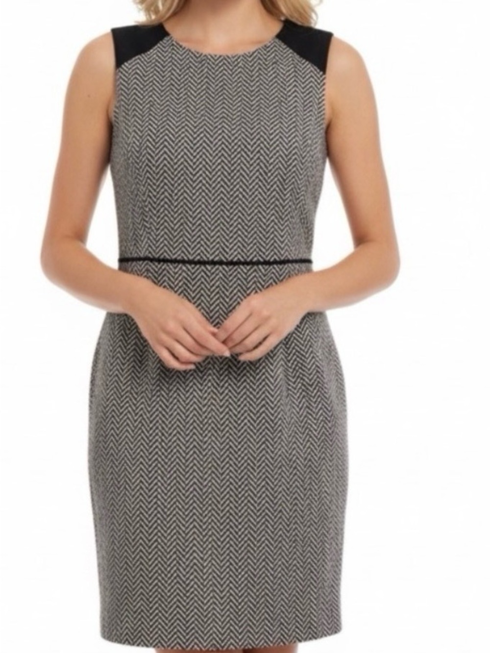 Banana Republic Black and White Herringbone Midi Dress